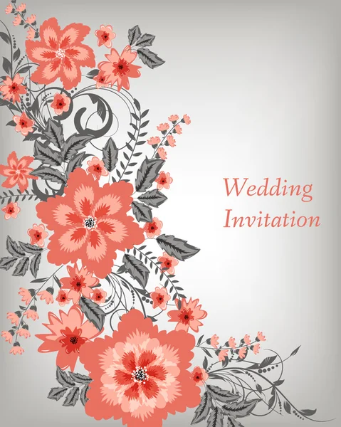 Cartão de convite de casamento com flores — Vetor de Stock