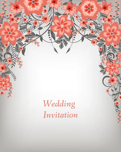 Tarjeta de invitación de boda con flores — Vector de stock