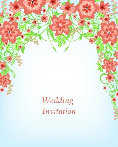 Tarjeta de invitación de boda con flores — Vector de stock