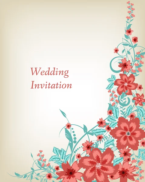 Tarjeta de invitación de boda con flores — Vector de stock