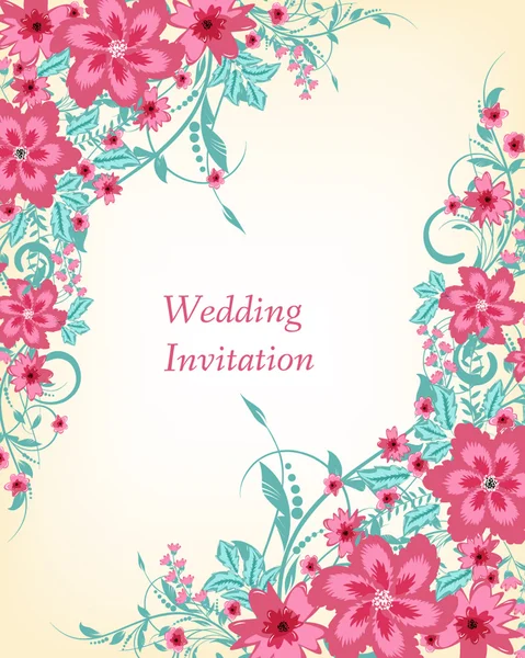Bröllop inbjudningskort med blommor — Stock vektor