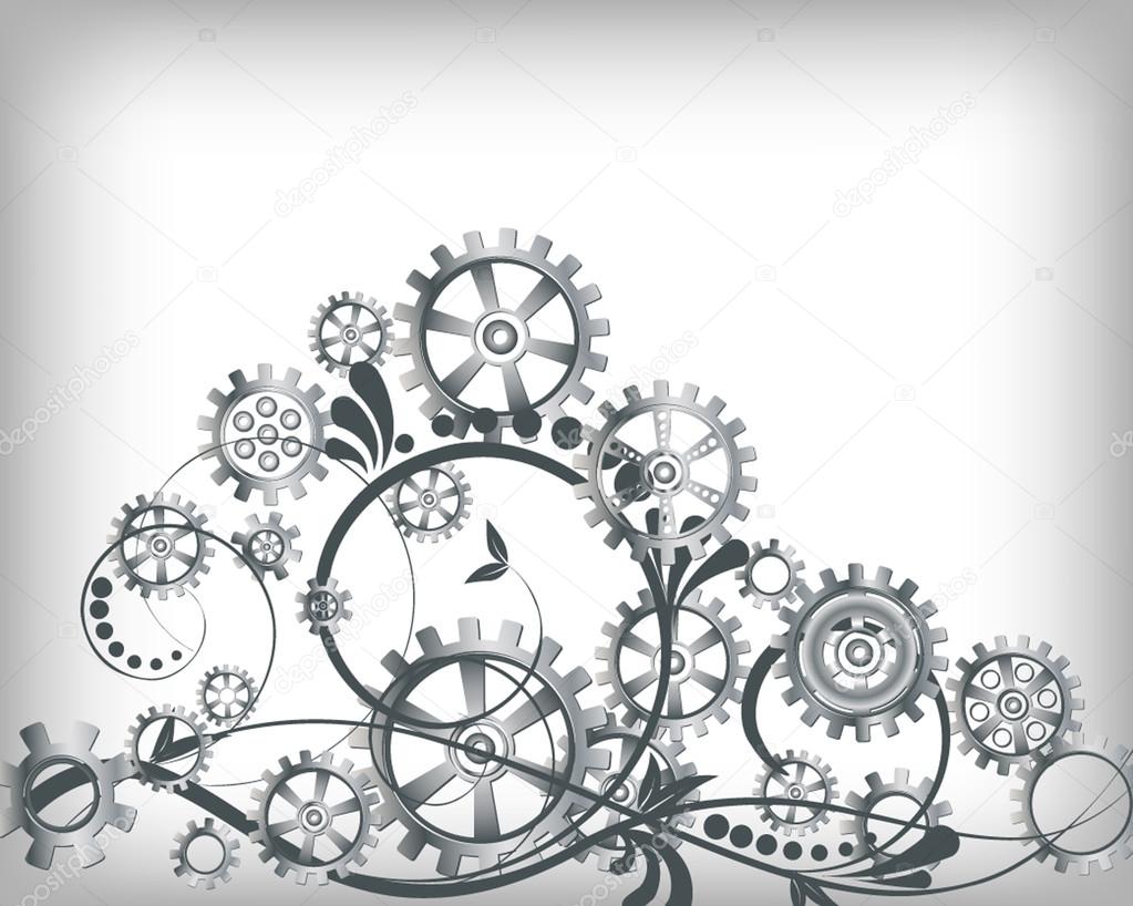 Mechanical background with floral elements