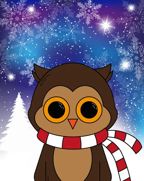 Christmas wenskaart met uil — Stockvector