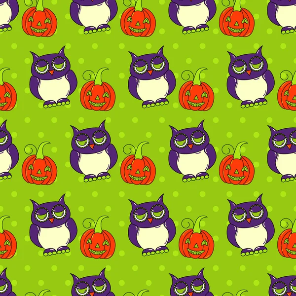 Halloween-Muster mit Kürbissen und Eulen — Stockvektor