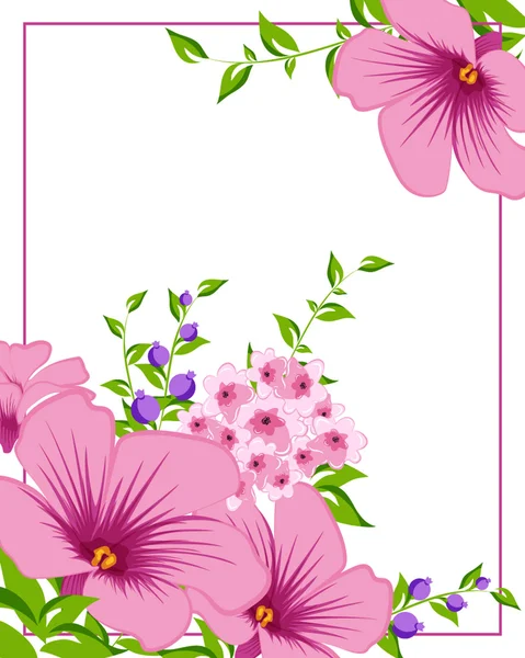 Cartão floral com flores rosa — Vetor de Stock