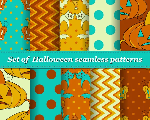 Conjunto de padrões sem costura halloween —  Vetores de Stock
