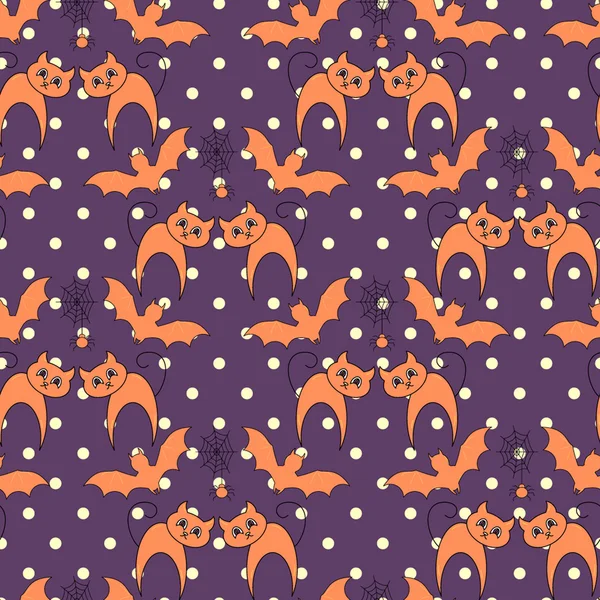 Modèle Halloween avec chats et chauves-souris — Image vectorielle