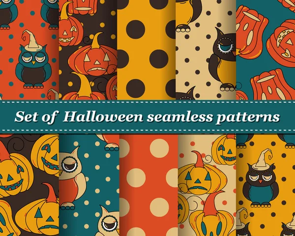 Set van halloween naadloze patronen — Stockvector