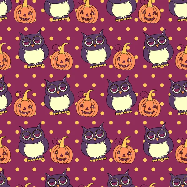 Patrón de Halloween con calabazas y búhos — Archivo Imágenes Vectoriales