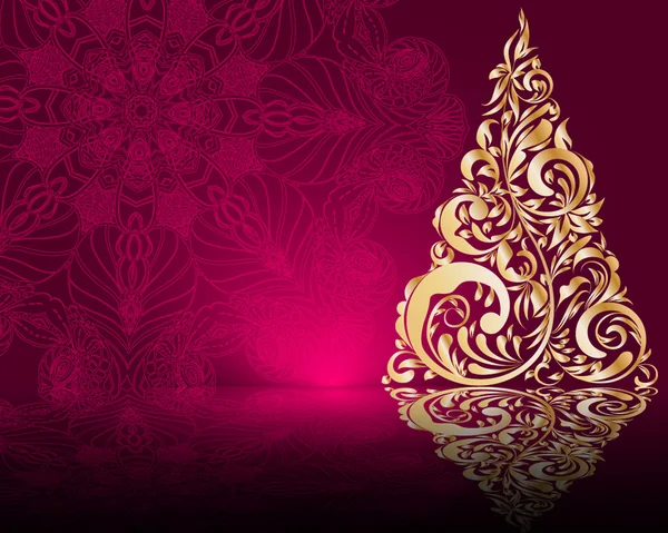 Červené pozadí s vánoční strom — Stockový vektor