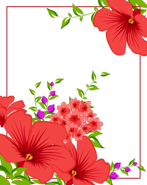 Tarjeta floral con flores rojas — Vector de stock