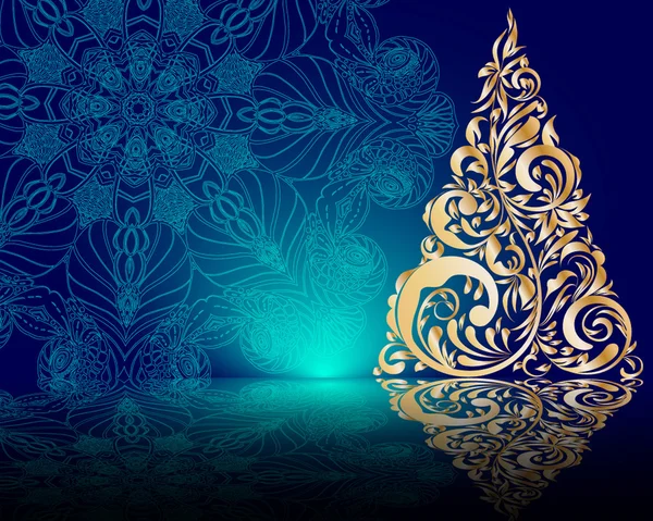 Blauwe achtergrond met kerstboom — Stockvector