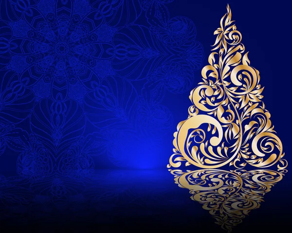 Sfondo blu con albero di Natale — Vettoriale Stock