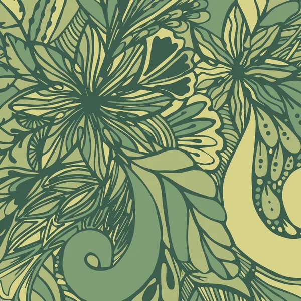 Зеленая бесшовная текстура с цветами — стоковый вектор
