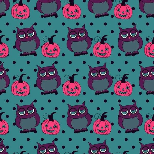 Halloween-Muster mit Kürbissen und Eulen — Stockvektor