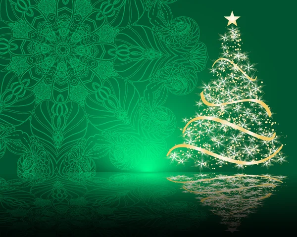 Green background with Christmas tree — Stock Vector