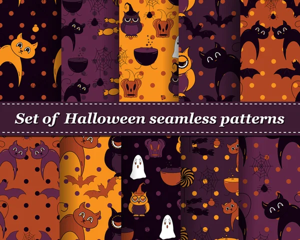 Conjunto de patrones sin costura de Halloween — Vector de stock