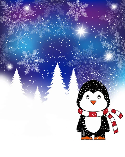 Tarjeta de felicitación de Navidad con pingüino — Vector de stock