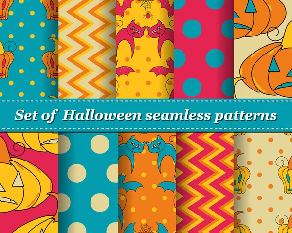 Set of Halloween seamless  patterns — Stock Vector