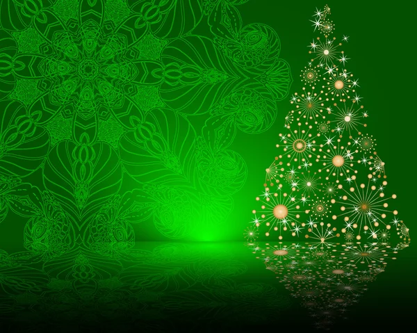 Green background with Christmas tree — Stock Vector