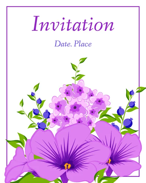 Tarjeta de invitación floral con flores rosas — Archivo Imágenes Vectoriales