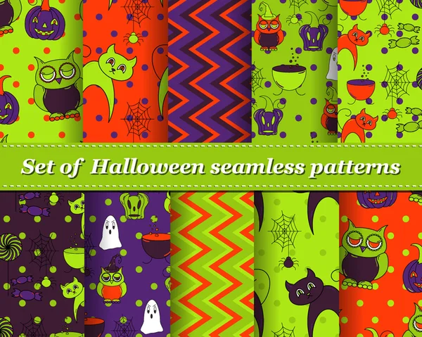 Conjunto de patrones sin costura de Halloween — Archivo Imágenes Vectoriales
