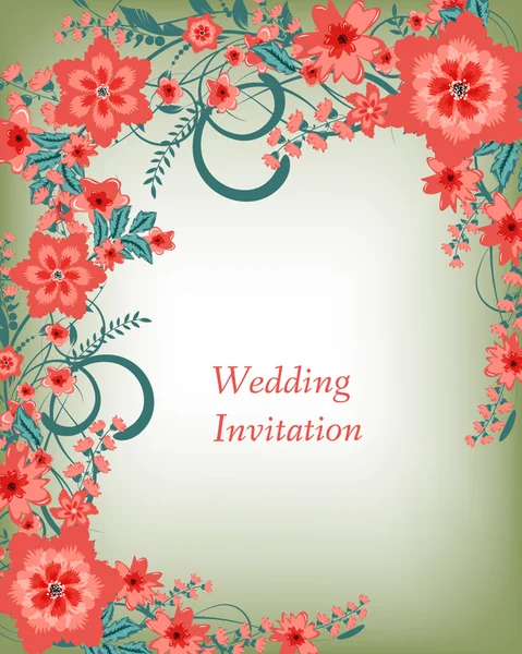 用鲜花的婚礼请柬 — 图库矢量图片