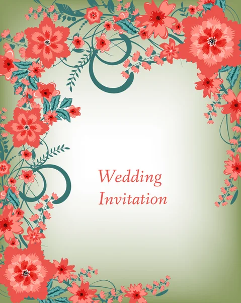 Carte d'invitation de mariage avec des fleurs — Image vectorielle