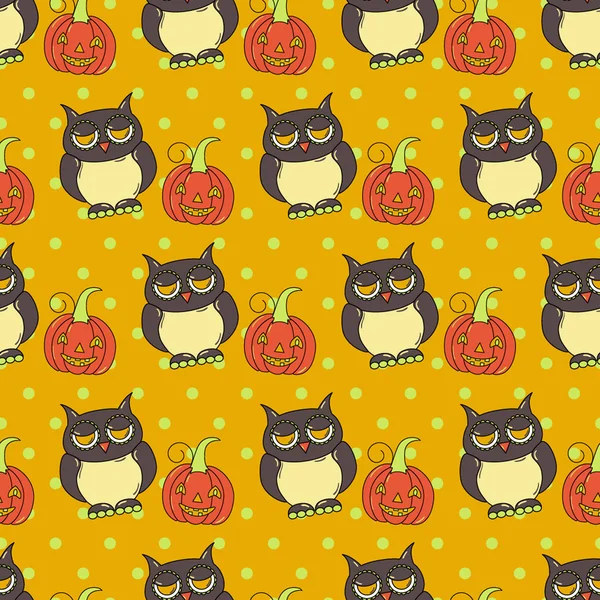 Halloween pattern with pumpkins and owls — Stock Vector