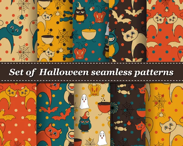 Conjunto de patrones sin costura de Halloween — Vector de stock