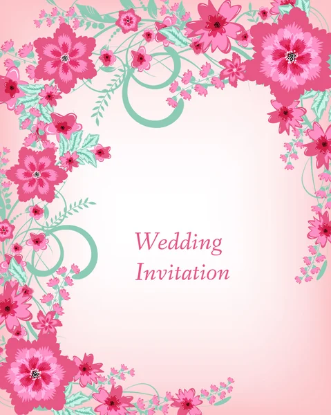 Tarjeta de invitación de boda con flores — Vector de stock