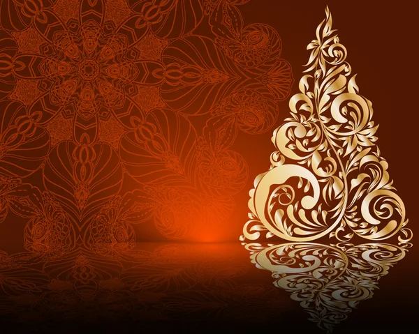 赤い背景とクリスマスツリー — ストックベクタ