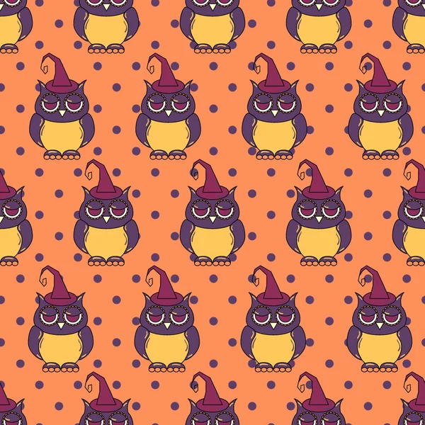 Seamless Halloween pattern with owls — Stock Vector