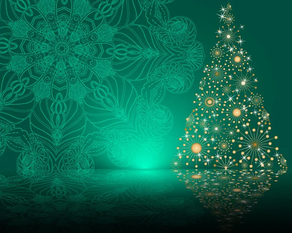 Green background with Christmas tree — Stock Vector