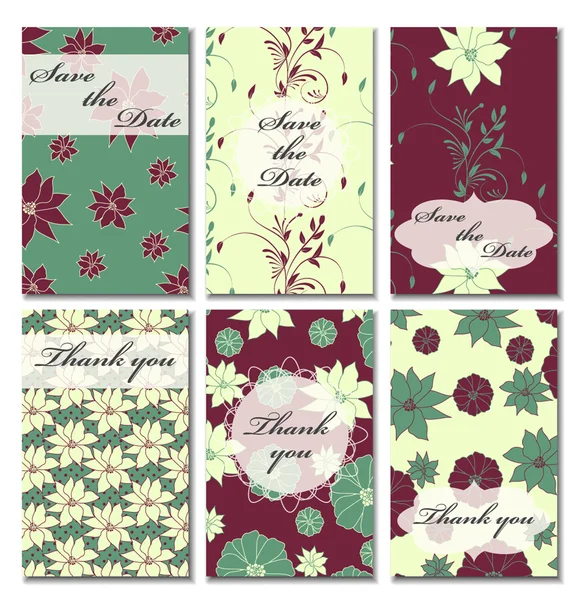 Modelos de cartão floral com padrões sem costura — Vetor de Stock