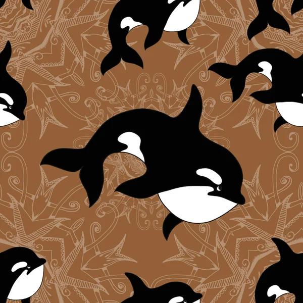 Grappige naadloze patroon met walvissen — Stockvector