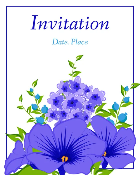 Carte d'invitation florale avec des fleurs violettes — Image vectorielle