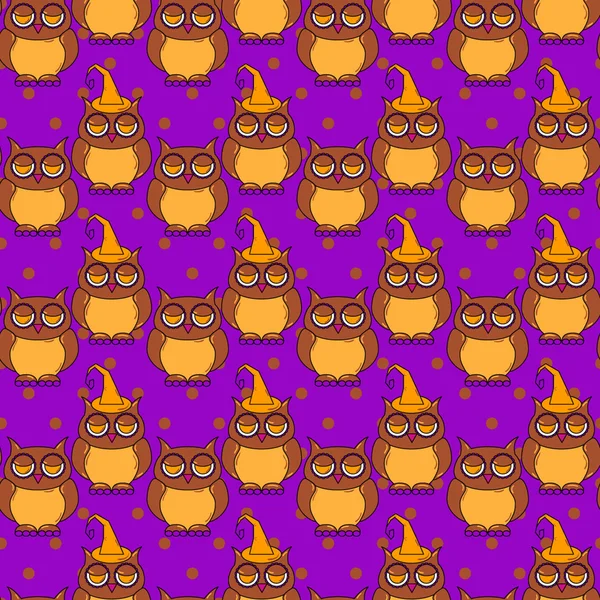 Seamless Halloween pattern with owls — Stock Vector