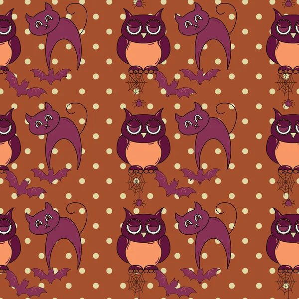 Halloween pattern with owls and cats — Stock Vector