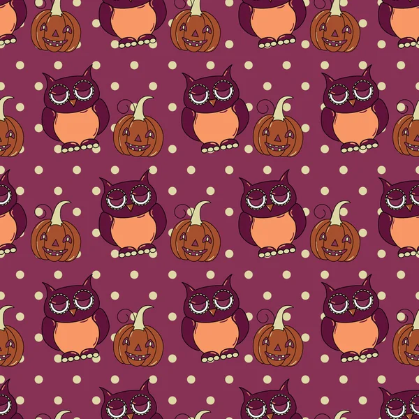 Naadloze Halloween patroon met uilen — Stockvector