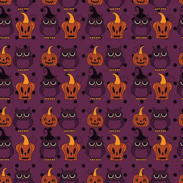 Modèle d'Halloween sans couture avec des hiboux — Image vectorielle