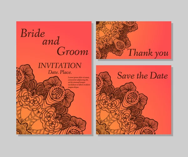 Invitación floral de boda naranja — Archivo Imágenes Vectoriales