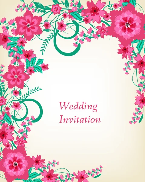 Kartu undangan pernikahan dengan bunga. - Stok Vektor