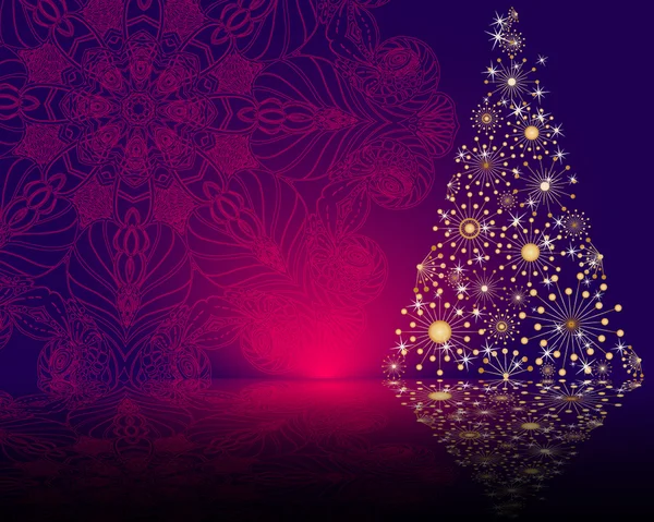 Rode achtergrond met kerstboom — Stockvector