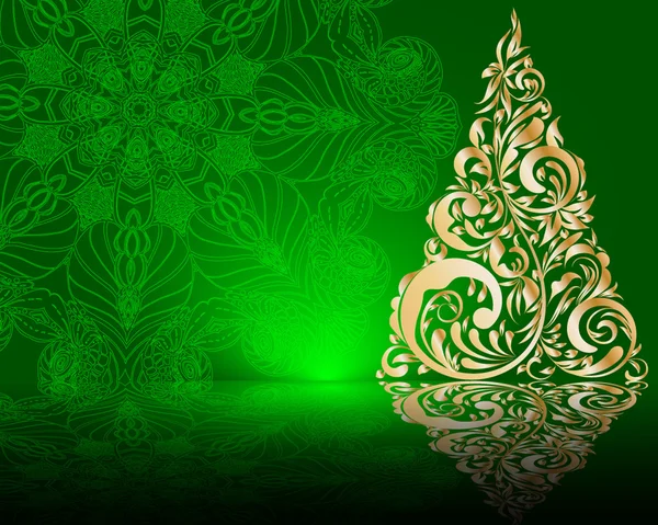クリスマス ツリーと緑の背景 — ストックベクタ