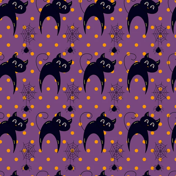 Halloween pattern with cats and spiders — Stock Illustration Halloween pattern with cats and spiders Stock Vector