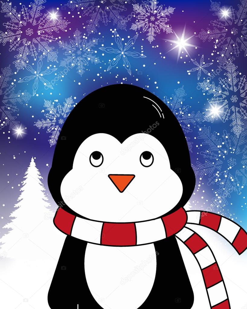 Christmas greeting card with penguin