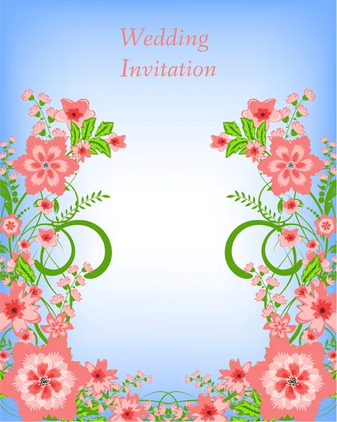 Wedding invitation card with red flowers — Stock Vector