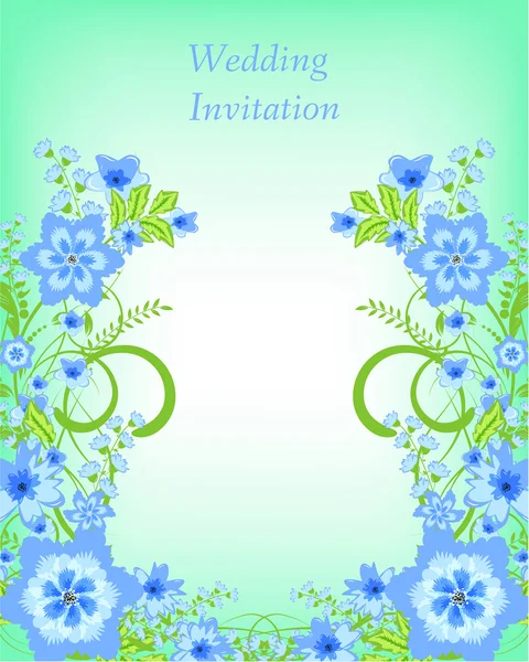 Приглашение на свадьбу с голубыми цветами — стоковый вектор