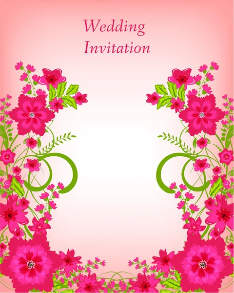 Wedding invitation card with pink flowers — Stock Vector